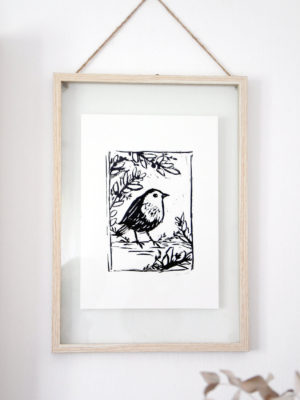 הדפס ציפור אדום חזה במסגרת / L