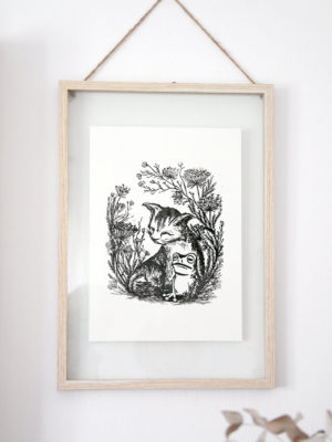 הדפס חתול וצפרדע במסגרת / L